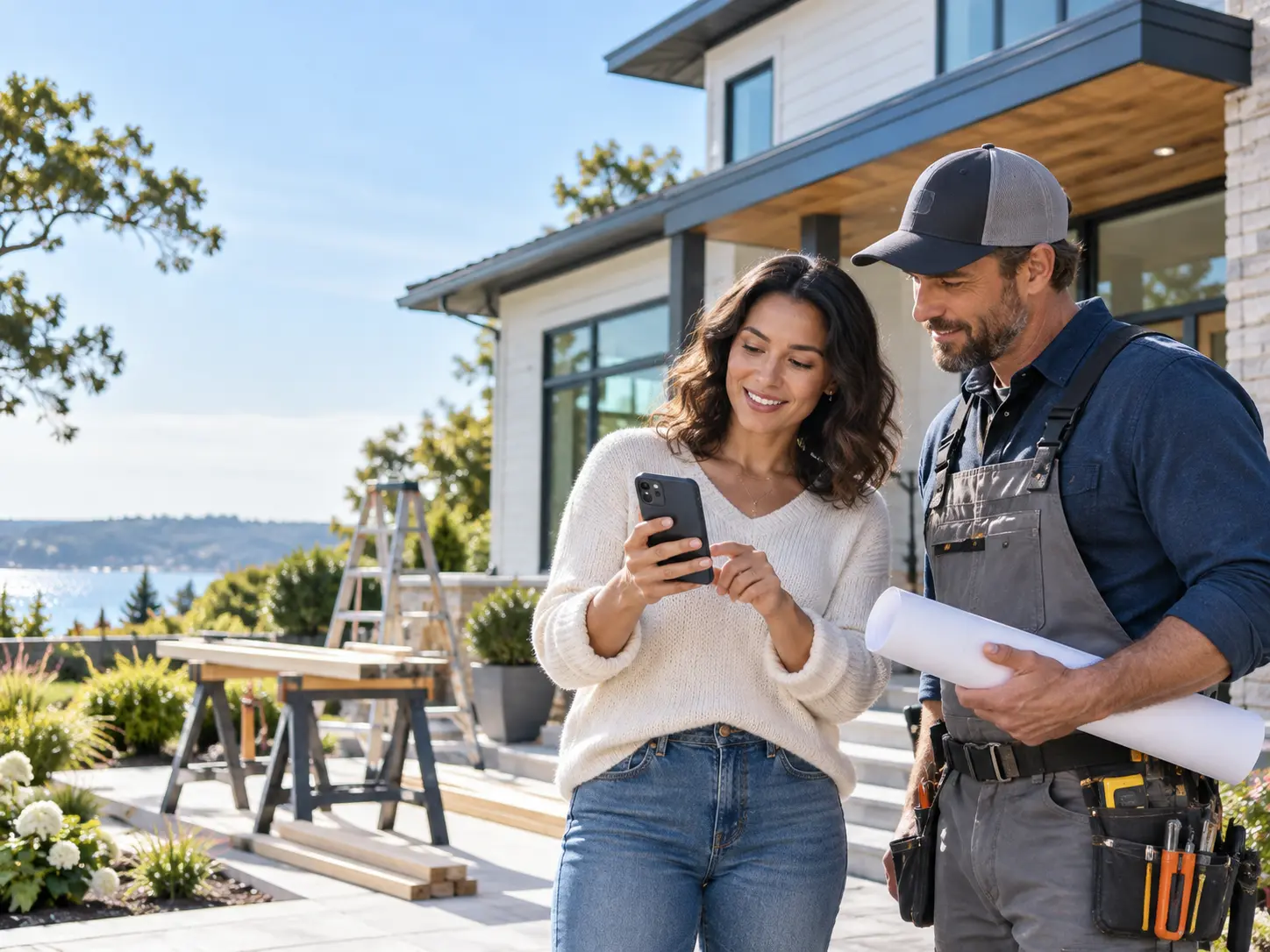 A homeowner and contractor reviewing a home project together